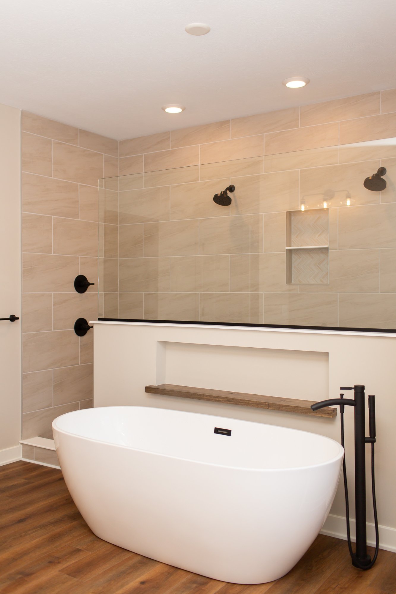 Soaking tub in front of shower